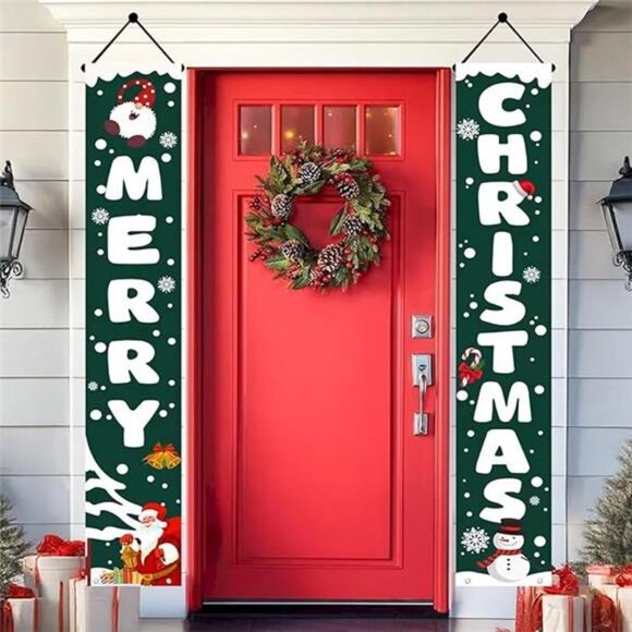 Christmas Banner, Christmas Porch Sign Set Green Banners - Extra Large 71"x12" - Picture 7 of 7